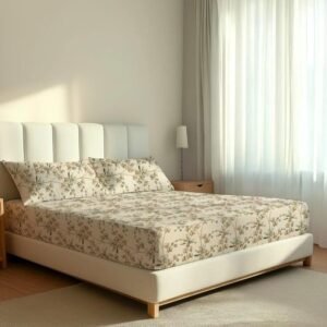 king size bedsheet, floral print bedsheet, beige bedsheet, cotton bedding, elegant home décor