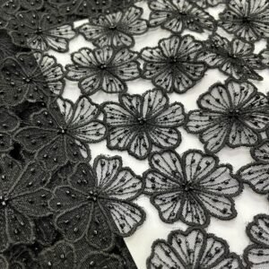 black lace fabric, 3D embroidery, floral net, beaded lace, designer suit fabric, fancy net fabric