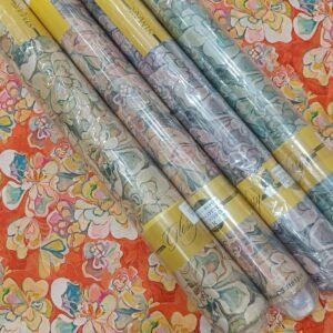 Orange Floral Cambric Cotton Fabric – Stylish Printed Cotton