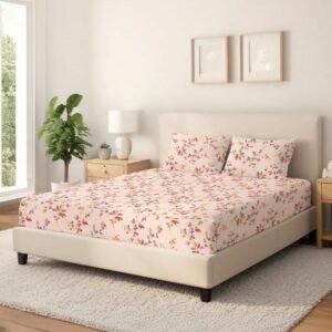 pink floral bedsheet, king size cotton bedsheet, floral bedding, modern home décor, soft cotton bedsheet