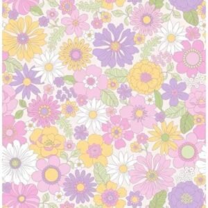 organic cotton fabric features soft multicolor floral prints on a light base