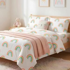 rainbow bedsheet, kids bedsheet, printed bedsheet, cotton bedsheet, colorful bedding